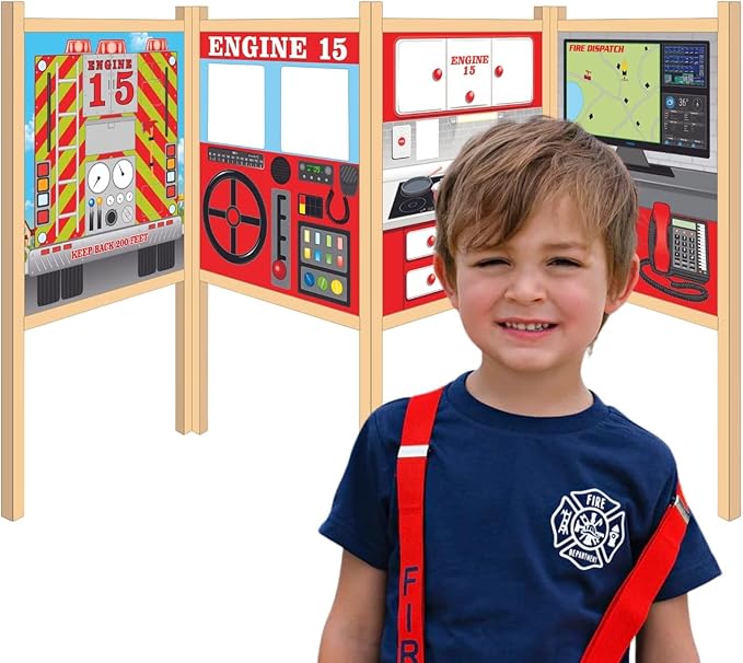 Fire Station - Large Kids Pretend Play Set for Toddlers Ages 3+ Years –Wooden Toy Playset Folds Away for Easy Storage with 20 Fun & Interactive Pieces