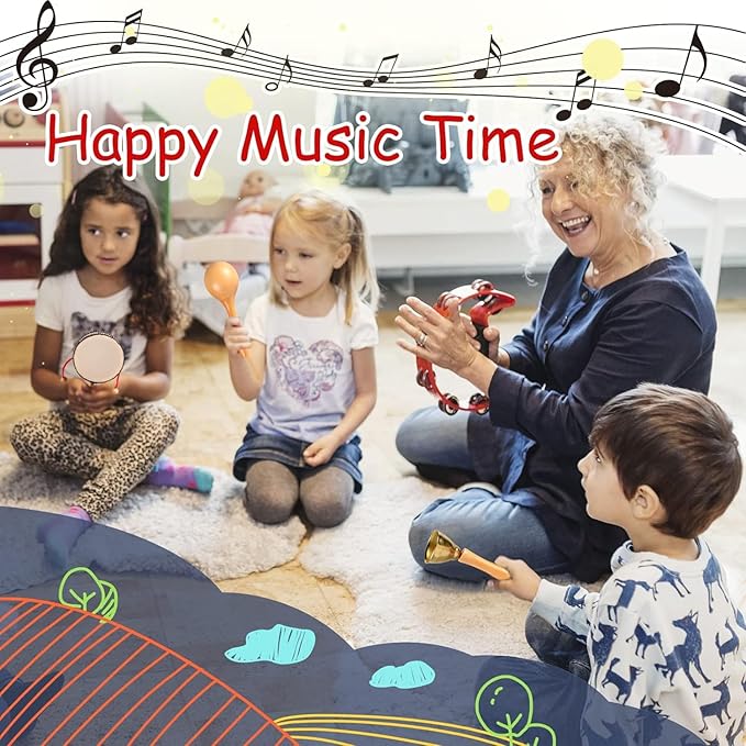 LOOIKOOS Toddler Musical Instruments, Eco Friendly Music Set for Kids Preschool Educational, Natural Wooden Percussion Instruments Musical Toys for Boys and Girls with Storage Bag