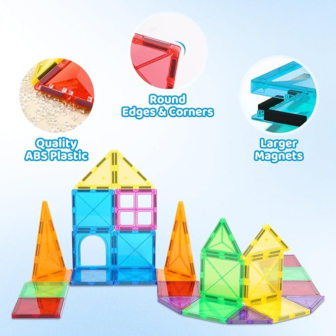 Crenova Magnetic Tiles Kids Toys, Magnetic Blocks Building Sets, Construction STEM Sensory Toy for Toddler Ages 4-8, Preschool Learning Educational Game for Boys Girls, Birthday Gift