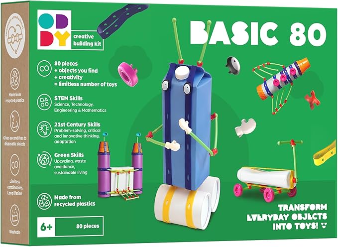 Oddy Basic 80 Creative Play Kit - Eco-Friendly STEM Toy Building Set for Kids 6+