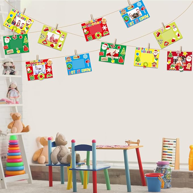 chiazllta 30 Packs Christmas Picture Frame Craft Kits for Kids Holiday DIY Craft Gingerbread Candy Santa Reindeer Xmas Art Favor Home Classroom Game Activities