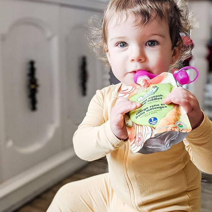 ChooMee SoftSip Food Pouch Top | Baby Led Weaning | No Spill Flow Control Valve, Protects Childs Mouth, 100% Silicone, BPA Free | Swirl Colors, 4 CT