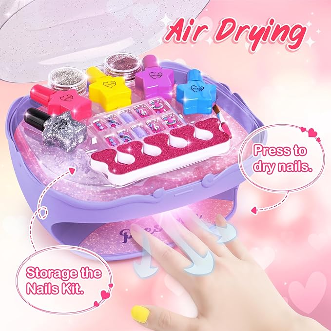 Shemira Nail Polish Kit for Girls Ages 7-12 Years Old, Nail Art Toy for Girls 5 6 7 8 9 10 11 12 Years Old, Nail Art Studio with Purple Nail Dryer for Girls, Christmas & Birthday Gifts for Girls