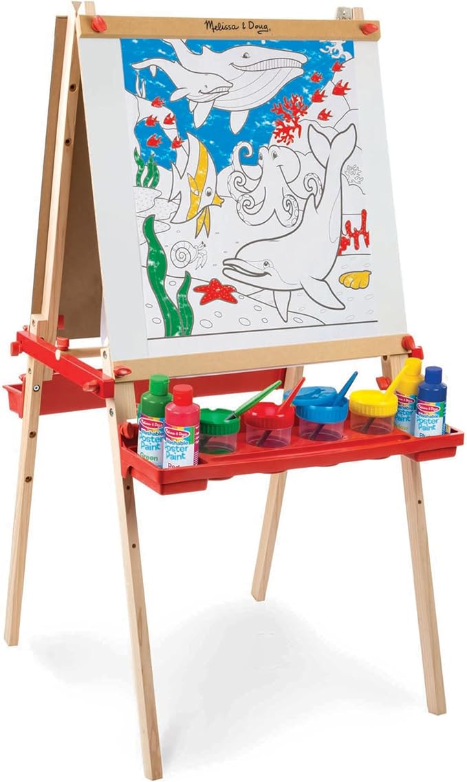Melissa & Doug Easel Accessory Set - Paint, Cups, Brushes, Chalk, Paper, Dry-Erase Marker
