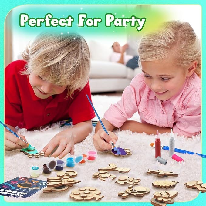 Byncceh DIY Wooden Magnets, 40 pcs Magic Magnetic Paint Set, Wood Arts and Crafts Painting Kit for Kids, Make Your Own Fridge Magnets Craft Kits Party Favors Gifts Toys for Girls Boys Ages 6-8 8-12