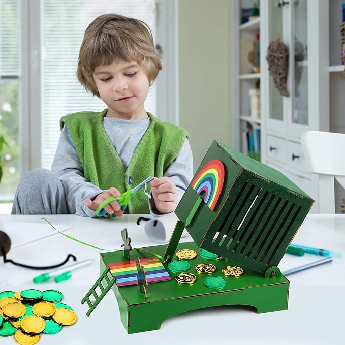 Roacasumy St Patrick's Day Leprechaun Trap Kit for Kids DIY St. Patrick's Day Wood Craft Leprechaun Kit to Make A Trap to Catch A Leprechaun, St Patricks Day Decorations Toys Gifts for Kids
