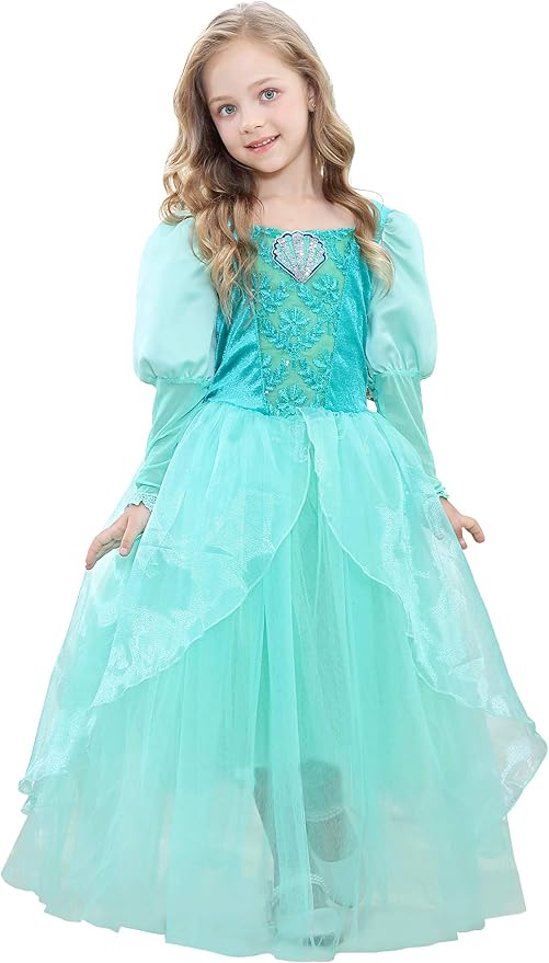 Dressy Daisy Girls Princess Dress Up Costume Mermaid Halloween Xmas Birthday Parties Long Sleeve Size 6X-8 Green