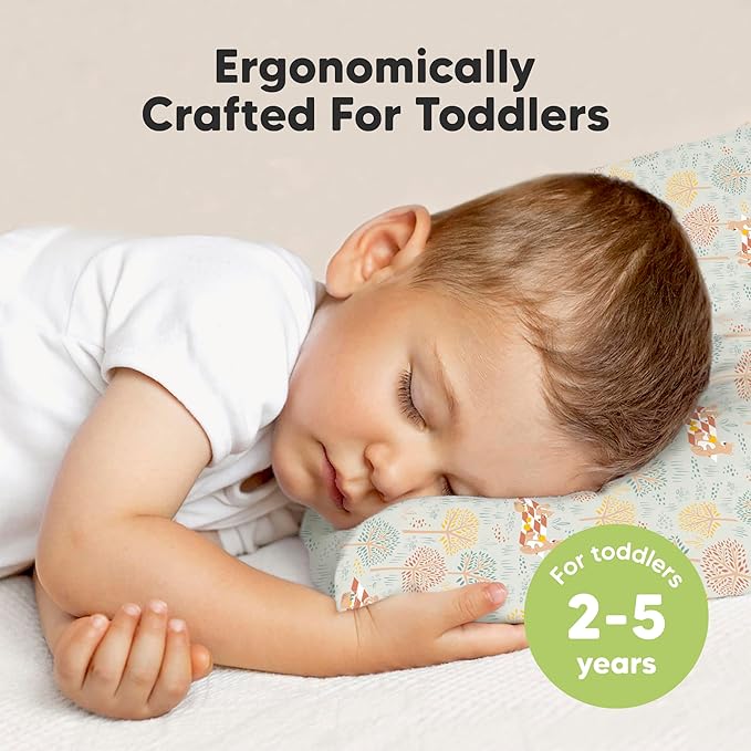 Toddler Pillow with Pillowcase - 13x18 My Little Dreamy Pillow, Organic Cotton Toddler Pillows for Sleeping, Kids Pillow, Travel Pillows, Mini Pillow, Nursery Pillow, Toddler Bed Pillow (Wild Picnic)