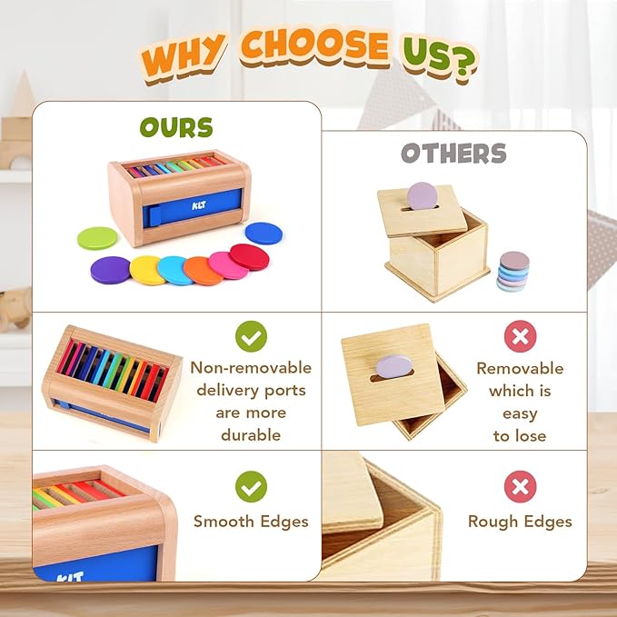 KLT Montessori Toys for 1-3 Year Old: Wooden Learning Color Sorting Toys for Toddlers 1 2 3 - Educational Toy for Fine Motor Skills - Preschool Sensory Activities Matching Game for Boys and Girls