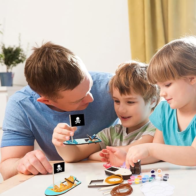 Fennoral 8 Pack Wooden Boat Crafts for Kids Make You Own Sailboat Model Kits DIY to Build and Paint Wood Rubber Band Paddle Boats Toy for School Art Projects Birthday Gifts