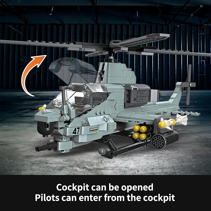 597 Pcs AH-1Z Viper Helicopter Building Set,STEM Military Army Airplane Building kit,Plane Model Collectible Home Decor,Air Force Building Block Toys,Military Toy Gifts for Kids Teens Adults