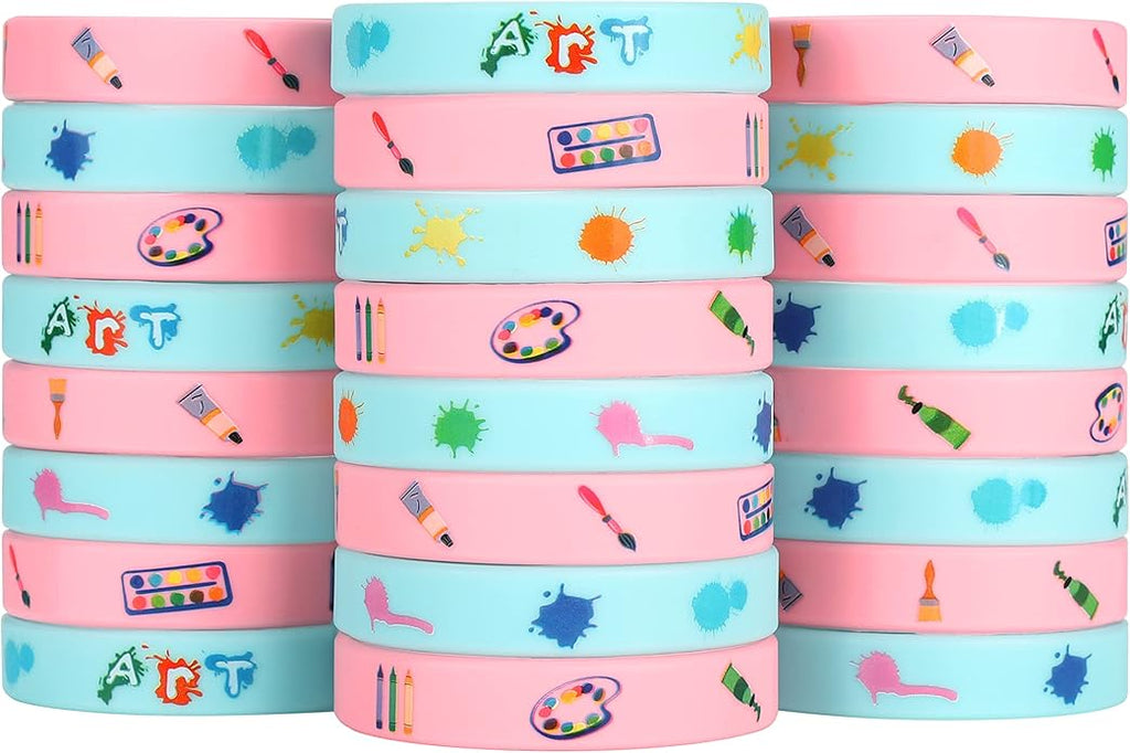 Cleverplay 24 Pack Art Painting Silicone Wristbands Bracelets, Paint Birthday Decoration Party Favors for Kids