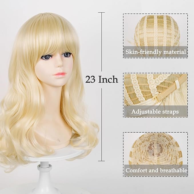 Probeauty Blonde Wig for Kids Girls Golden Long Wavy Cosplay Wigs Halloween Costume Party Fluffy Synthetic Wigs with Wig Caps