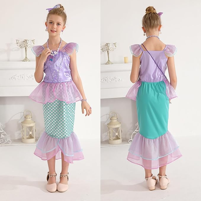 Little Girls Princess Mermaid Costume for Girls Dress Up with Accessory for Christmas Birthday Party Supplies Blue-Pink