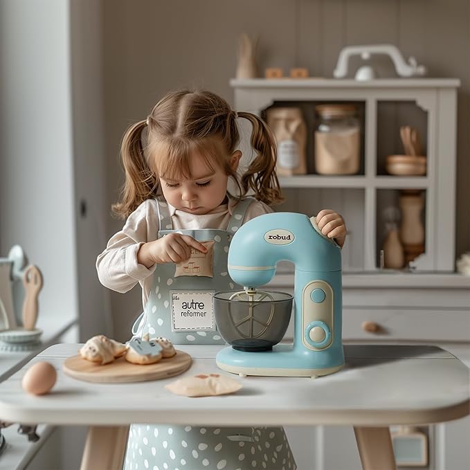 ROBUD Toy Blender, Toy Mixer with Bowl, Flour and Suger, Kids Play Kitchen Accessories, Pretend Play Kitchen Appliance for Kids with Realistic Light and Sound, Boys & Girls Toys Ages 3+