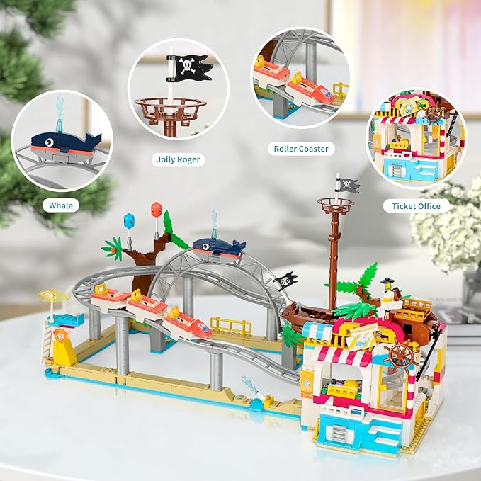 Friends Roller Coaster Amusement Park Building Set, Compatible with Lego for Girls Age 8-12,Theme Park Building with Roller Coaster and Water Park Carnival Building Toys for Girls (648 PCS)