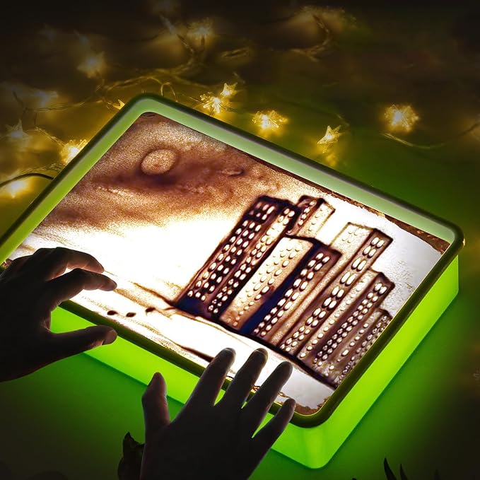 SueLuxDesigns Light Table for Kids, Sand Painting Light Box, Light Table Manipulative, Light Table Sand Art Kits Present for Girls and Boys, Green