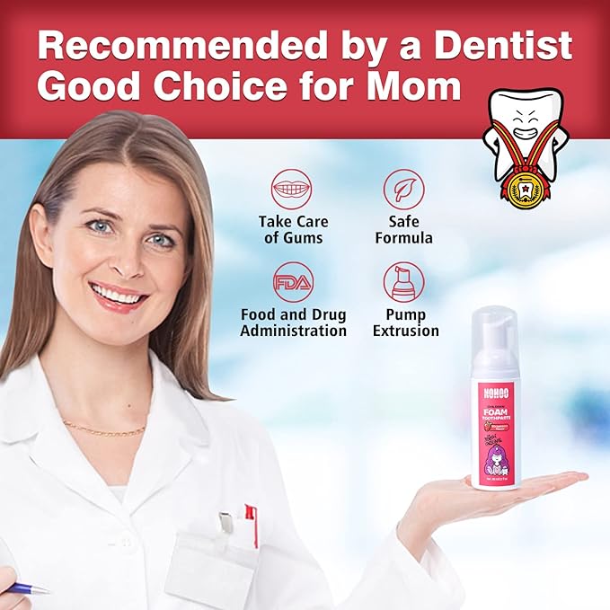 NOHOO Kids Foam Toothpaste with Fruit Flavor,Fluoride Free Natural Formul, Foam Toothpaste for Electric Toothbrush,Suitable for Toddler's Oral Cleaning and Cavity Prevention (2Strawberry+2Orange)