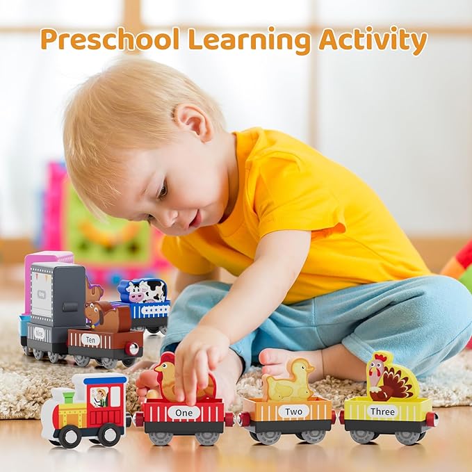 Wooden Animal Toy Train Set,Toddlers Toys for 1-3,Montessori Toys for Toddlers，Magnetic Train Toys,Preschool Educational Learning Toy,Sensory Toys for Kids,Ideal Gifts Boys, Girls