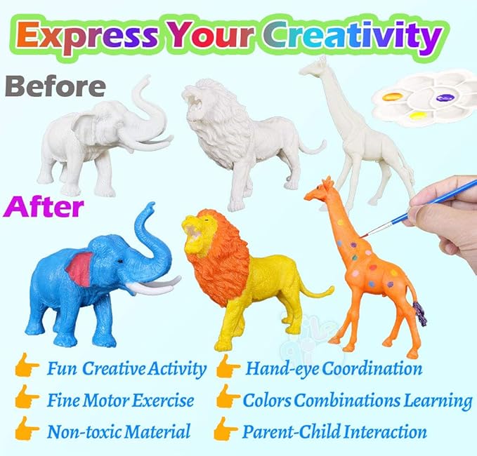Yileqi Safari Animal Painting Kit for Kids Crafts and Arts Set, Jumbo Jungle Animal Toy Art and Crafts for Boys Girls Age 4 5 6 7 8 Years Old, DIY Paint for Kid Activities Birthday Gift