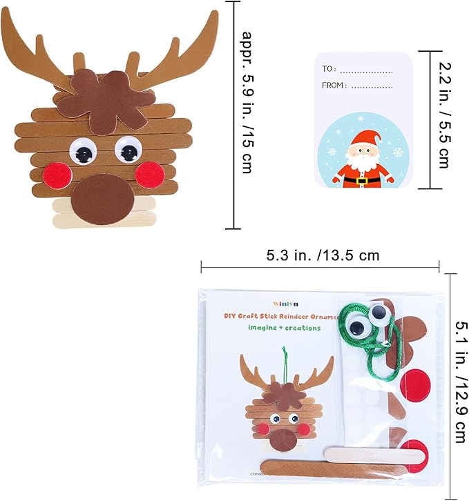 Winlyn 32 Sets Christmas Craft Kits Winter Crafts DIY Popsicle Stick Christmas Ornaments Decorations Art Sets Craft Sticks Christmas Foam Stickers for Kids Holiday Classroom Activities Party Favors