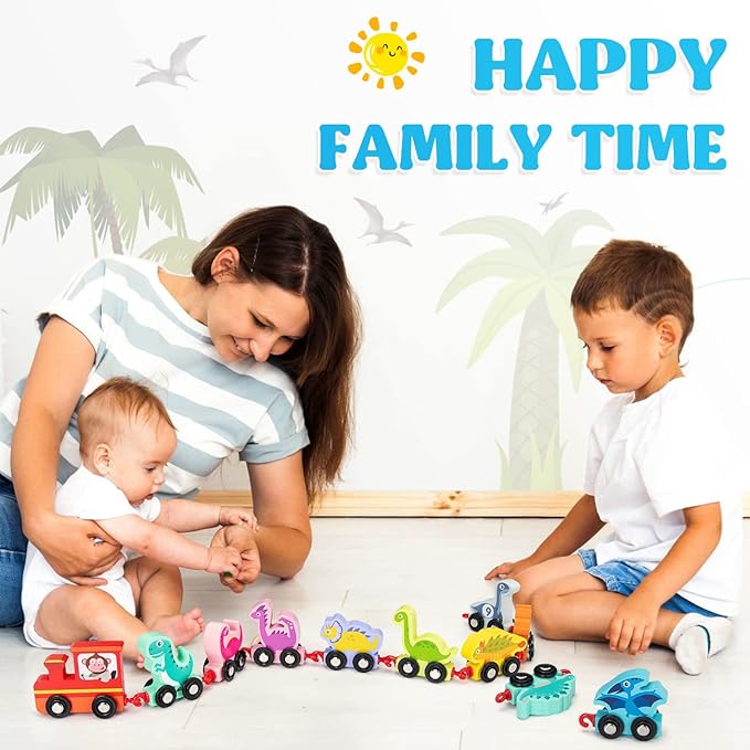 Toddler Toys for 2 Year Old Boy Easter Birthday Gifts, Wooden Dinosaur Train Set Montessori Toys for 2 Year Old, Learning Dinosaur Toys for Kids Ages 2-4 Boys Girls Toddler Toys 2-3
