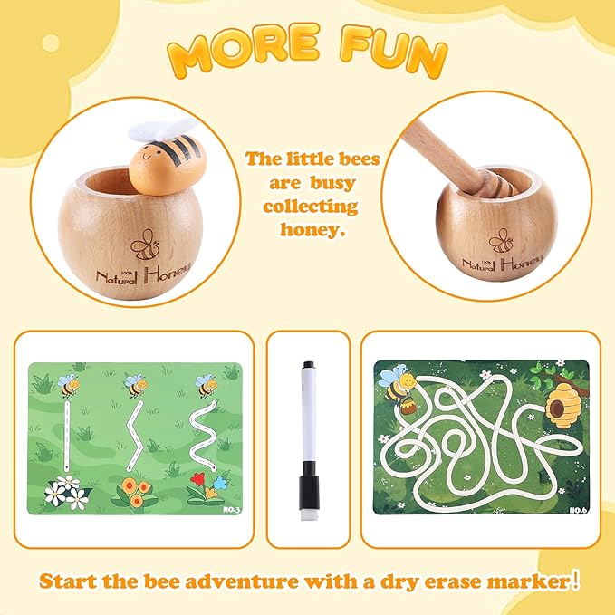 Wooden Bee to Hive Matching Game, Fine Motor Skill Toy for Toddlers, Montessori Toys for 3 Year Old Color Sorting Matching for Kids, Early Learning Preschool Educational Gift for 3 4 5 Years Old