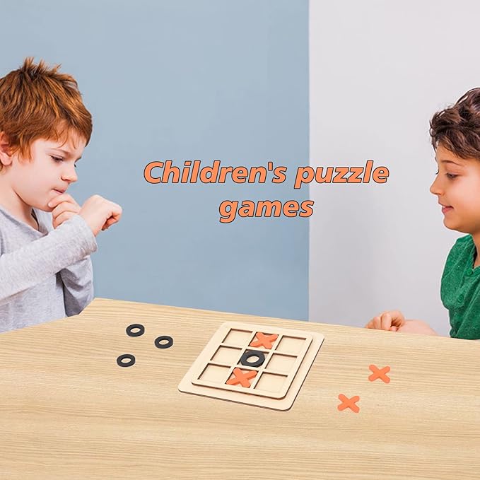 Wooden Board Tic Tac Toe Game XO Table Toy Classical Family Children Puzzle Game Educational Toys, Random Color
