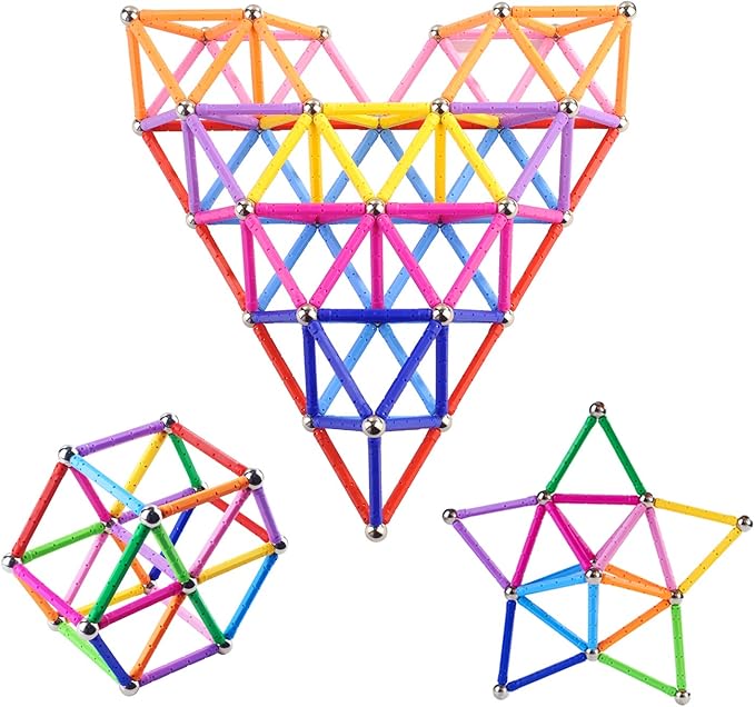 Veatree 206 Pieces Magnetic Building Sticks Blocks Toys, Magnet Educational Toys STEM Toys for Kids and Adult, 3D Non-Toxic Building Toy with Storage Bag