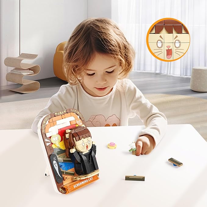 Cute 3D Painting Anime Toy Building Sets,Model Building Kits for Kids and Adults,Screaming Cat Building Blocks Sets ,Famous Art Sets for Women,Birthday Gifts for Kids(416+ Pieces Bricks)