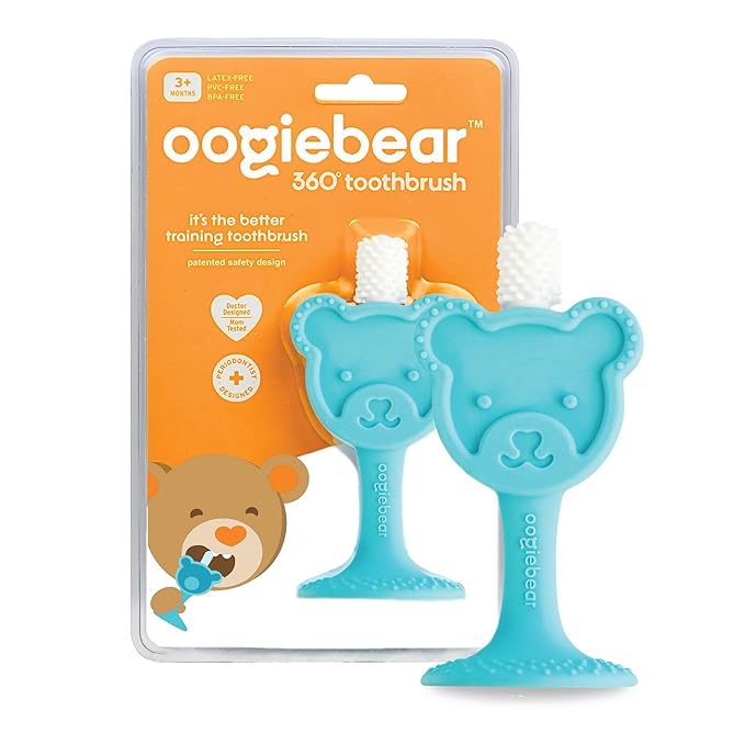 oogiebear Infant-to-Toddler Training Teether Toothbrush - 0-2 Years - 360° Soft Silicone, Promotes Safe Brushing, Baby & Kids Health - Teddy Bear Design Oral Care - 1 Unit