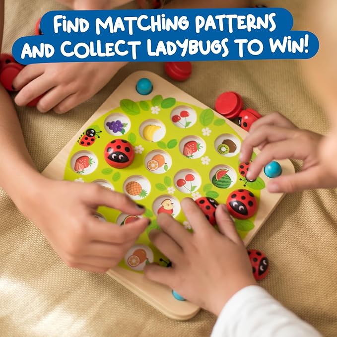 Nene Toys Ladybug’s Garden Memory Game – Wooden Matching Games for Toddlers 3-5 – Travel Toy for Boys Girls, Road Trip Essentials for Toddler, Airplane, Car - Ideal Christmas, Birthday Gifts