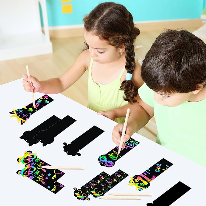 MALLMALL6 70Pcs Animal Scratch Bookmarks Scratch DIY Hang Tags Party Favors Theme Birthday Party Classroom School Supplies Decorations Crafts Kit for Kids