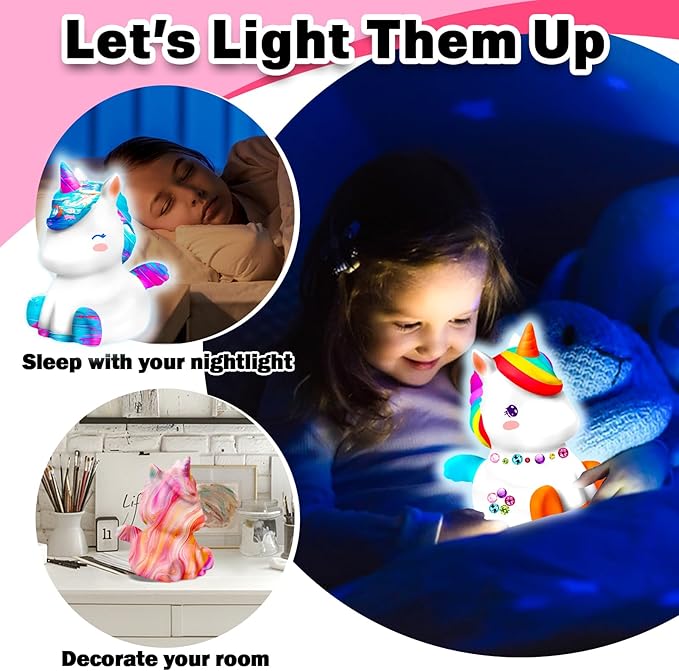 Paint Your Own Unicorn Lamp Kit - Arts and Crafts Supplies Painting Kits for Kid Teen Adult, DIY Night Light Unicorn Toy for Toddler Girl Boy Age 3 4 5 6 7 8 9 10 11 12 13 Birthday Easter Holiday Gift