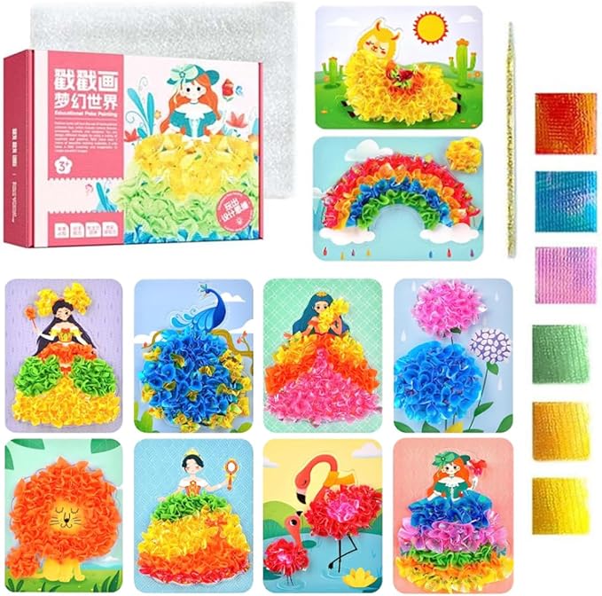 Virtegasas Creative Puzzle Puncture Painting Poke Art DIY Sets, Poking Painting Fabric Art Frenzy Paper Craft Kit Creative Handmade Toys (A)