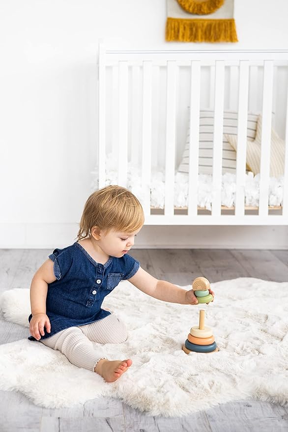 Pearhead Wooden Stacking Rainbow Toy, Baby and Toddler Ages 12+ Months Montessori Toy, Interactive Stackable Rings Learning Toy, Baby Girl or Baby Boy Nursery Accessory