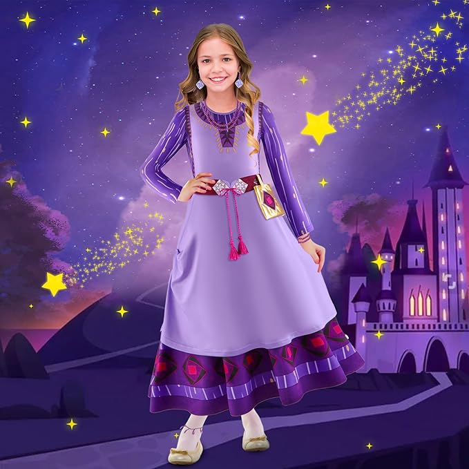 Vermeyen Wish Asha Costume Dress for Girl,Princess Costume Kids Dress Halloween Christmas Costume Cosplay Party Outfit