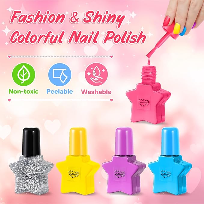 Shemira Nail Polish Kit for Girls Ages 7-12 Years Old, Nail Art Toy for Girls 5 6 7 8 9 10 11 12 Years Old, Nail Art Studio with Purple Nail Dryer for Girls, Christmas & Birthday Gifts for Girls