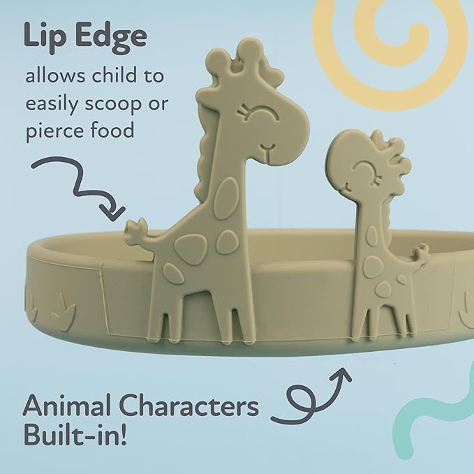 Nuby Animal Friend Silicone Round Plate - Toddler Plate - 6+ Months - Green Giraffe Plate