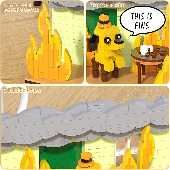 This is Fine Dog Building Blocks, Funny Internet Meme Dog Compatible with Lego Dog,Puppy Animal Figure Calm in Fire, for White Elephant Gift, Birthday Gift for Kids Boys Girls (403 Pcs)