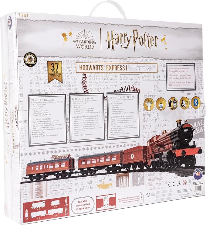 Lionel Battery-Operated Hogwarts Express Toy Train Set with Bluetooth, Locomotive, Train Cars, & Track with Authentic Train Sounds, Lights, & Water Vapor Smoke Effects for Kids 4+
