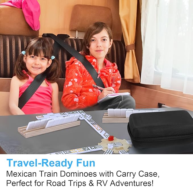 BATURU Double 12 Mexican Train Dominoes Set with Carry Bag, Dominos Set for Adults with 91 Dot Tiles, Classic Board Games for Family Game Night, Travel Games, Birthday Gifts for Women, Men(8 Racks)