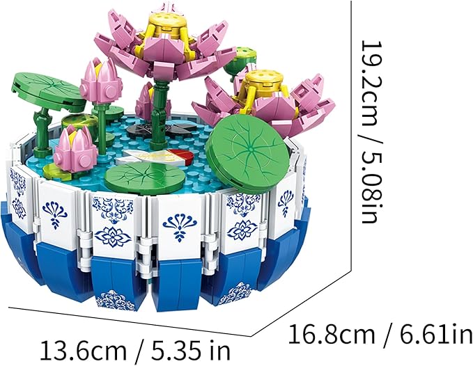 Lotus Flower Building Set Cute Botanical Collection Flower Bonsai Plant Simulation Pot Plant Artificial Particle Construction Building Bricks Toy 6+ Pink 404PCS,Compatible Classic Bricks 63003