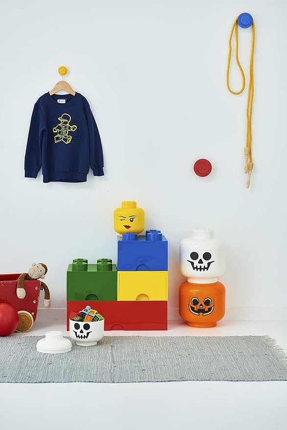 Room Copenhagen, LEGO Storage Heads Stackable Storage Container - Buildable Organizational Bins for Kid’s Toys and Accessories - 6.30 x 6.30 x 7.28in - Small, Pumpkin, Holds 250 Bricks