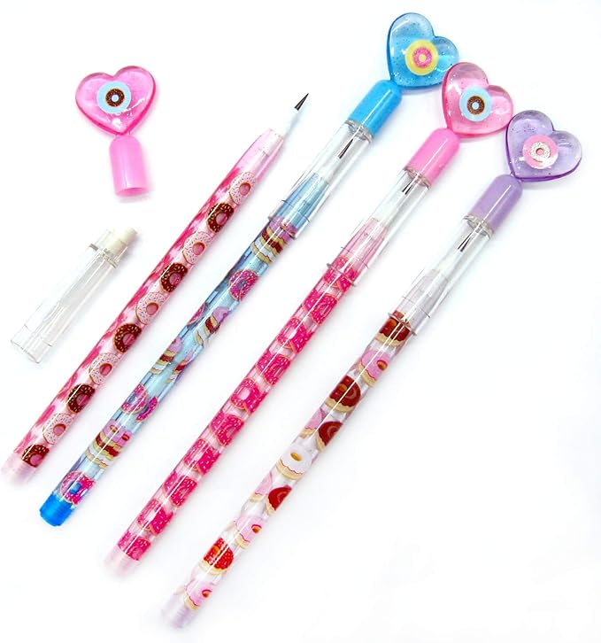 TINYMILLS Donuts Birthday Party Favor Set (12 multi-point pencils, 12 self-inking stampers, 12 sticker sheets, 12 small spiral notepads) Donuts party supplies party favor favor stuffers