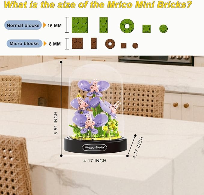 Orchid Flower Building Set for Adult,Mini Artificial Plant Bonsai Tree Friend Set,Botanical Collection Gift for Kids,Flower Kit Building Block,Valentines New Year Birthday Gift for Women Girl