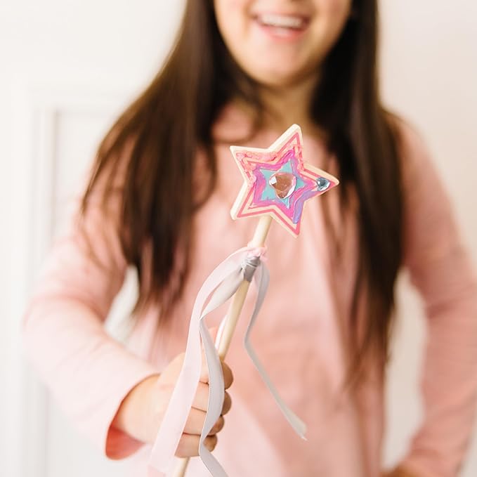 Melissa & Doug Created By Me Paint & Decorate Your Own Wooden Princess Wand Craft Kit, Pink Princess Crafts Great For Rainy Days, Toys For Kids Ages 4+