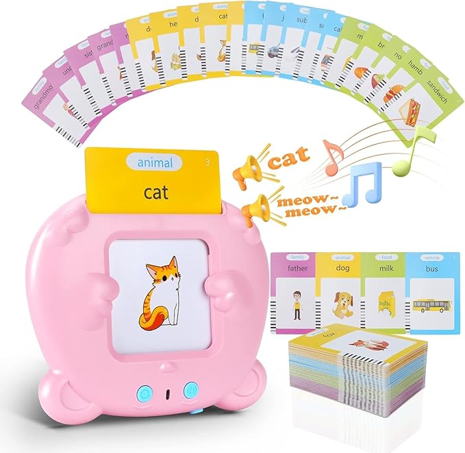 Upgraded Talking Flash Cards for Toddlers, 1 Year Old Boy Girl Birthday Gift, Montessori Toys for 1 2 3 Year Old, 224 Sight Words Flash Cards Kindergarten, Speech Therapy Toys for Toddlers 1-3, Pink