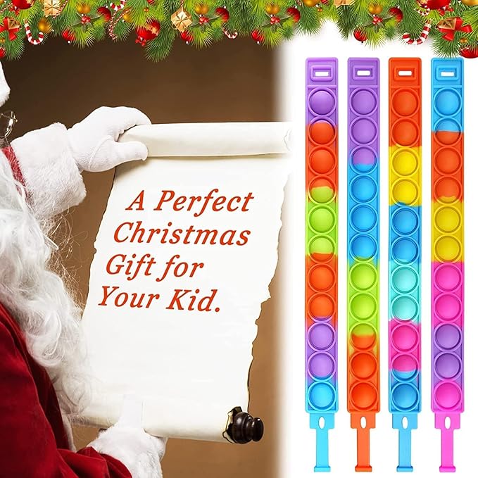 50 Pcs Random Pop Fidget Toy Fidget Bracelet, Wearable Push Poping Bubble Sensory Toys Stress Relief Finger Press Silicone Wristband for Kids and Adults ADHD ADD Autism Anxiety