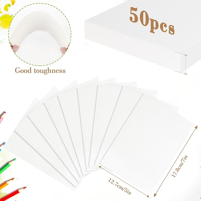 50PCS 5x7 Watercolor Paper Bulk, 140lb/300g Cold Press Thick Water Color Paper Pad for Kid Child Adult, White Art Paper for Drawing Painting Markers Gouache, Textured Cotton Paper Sheets